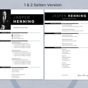 Bewerbungsvorlage Marketingleiter deutsch 1 & 2 Seiten Version,