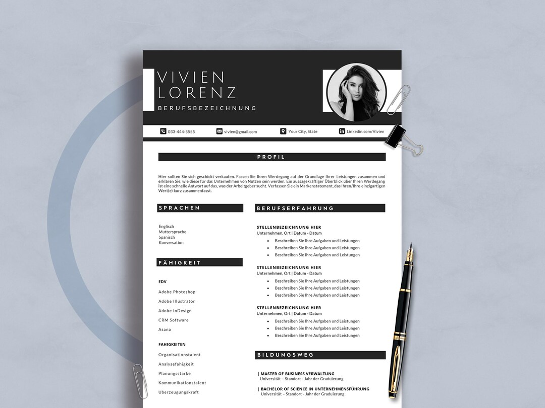 German CV Template Word: Professional Resume Design A4 (instant ...