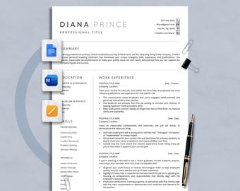 Strakke, moderne cv-sjabloon, cv-ontwerp van 2 pagina's (Word, Google Documenten, Mac Pages)