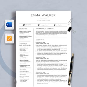 Registered Nurse Resume Template RN, CNA, 2-3 Page Resume Template Googel Doc Word & Pages, Physician Assistant Resume for Nurse,New Grad CV