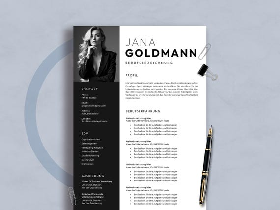 German CV Template Word: Modern Resume Design, Cover Letter (A4 Instant Download)