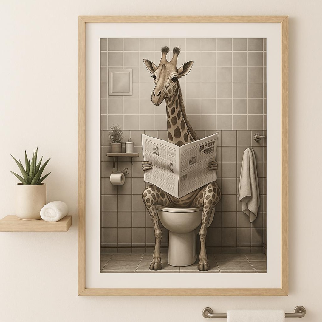 Funny Giraffe Bathroom Art | Quirky Animal Wall Print | Toilet Humor ...