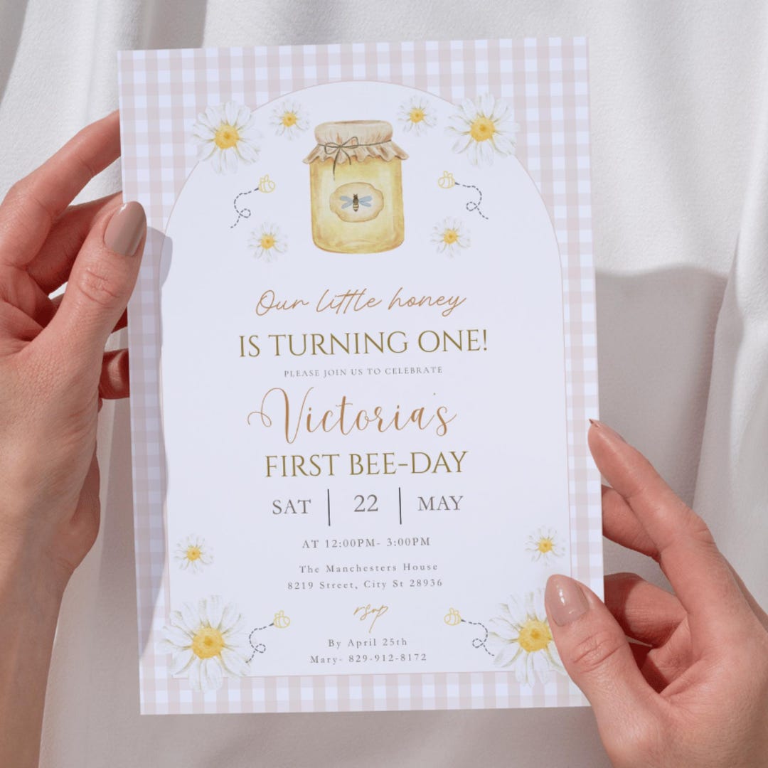 Little Honey Bee Birthday Invitation Canva Template | Bee Birthday ...