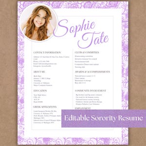 Sorority Template + Cover Letter Modern | Pink Editable Rush Packet | Sorority Application Resume for Recruitment | Sorority Resume Template