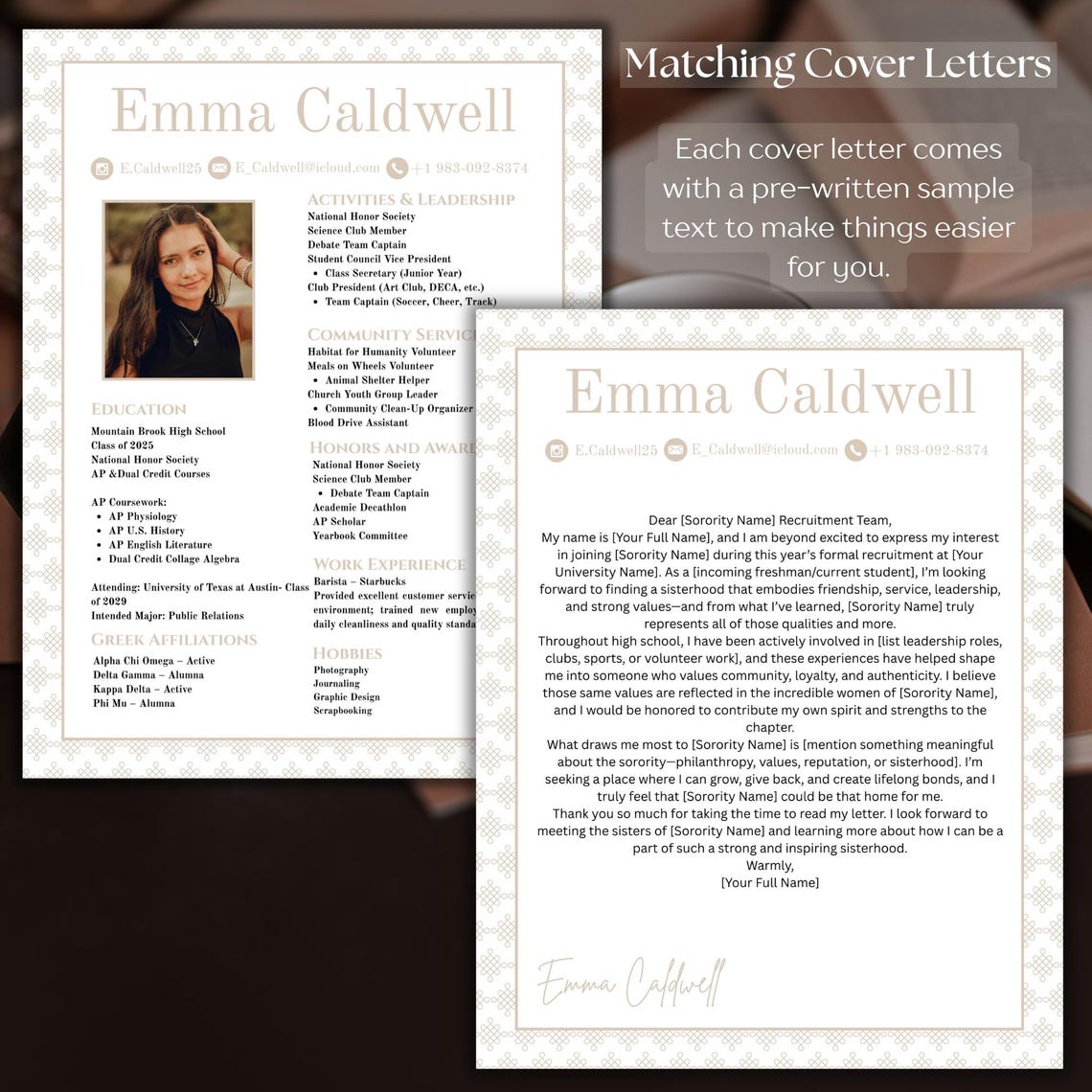 Sorority Recruitment Resume Template Editable Canva, Beige Theme