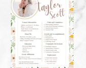 Sorority Rush Resume Template – Canva Editable Packet, Cover Letter, Recruitment Resume, Greek Life PDF