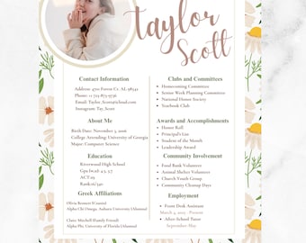 Sorority Rush Resume Template – Canva Editable Packet, Cover Letter, Recruitment Resume, Greek Life PDF