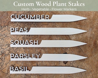Personalized Wood Garden Markers, Eco Friendly Plant Stakes, Wooden Herb Vegetable Flower Markers, Laser Cut Plant Tags, Plant Lover Gift