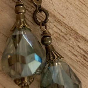 Vintage Style Crystal Drop Charm, Deep Ocean Green, 2.5"