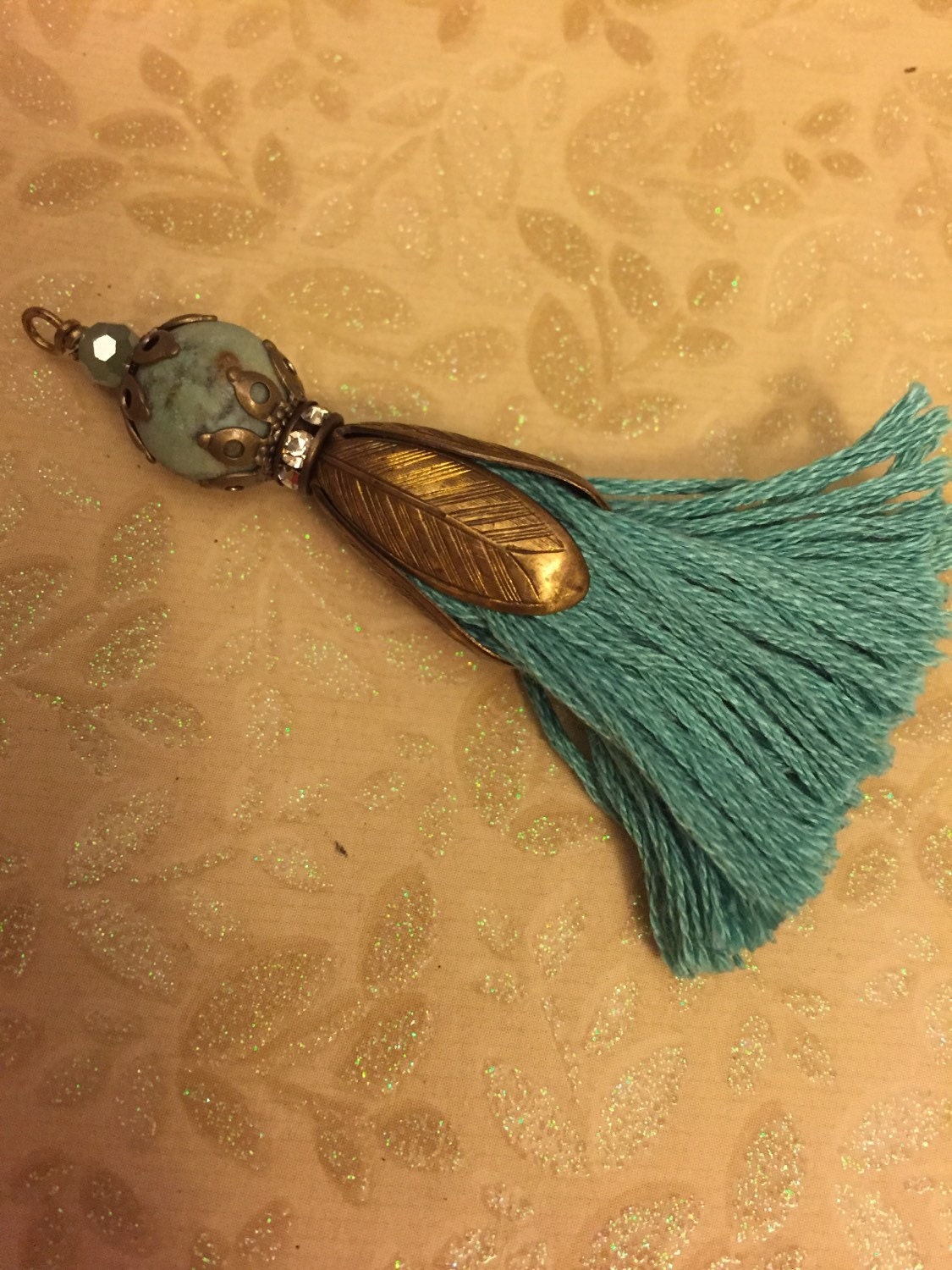 Thankyousale New CHARM Blossum cap TASSEL fringe blue Turquoise