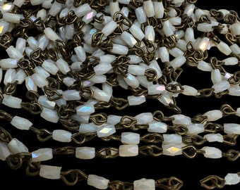 Chain New 2024 Crystal antique brass plated Opaque MOONSTONE flash 5mm Faceted rectangular crystal Beaded Chain 5mm Faceted Crystal beads