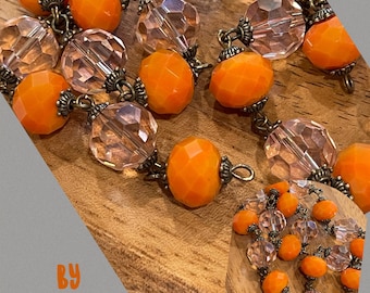 Chain New 2023 TANGERINE PINK 12mm crystals Embellished Beaded chain Vintage Style antique brass plated