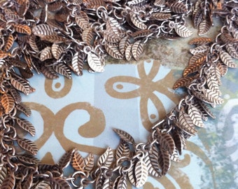 Dangle Leaf Chain, Antique Silver Plated, Delicate Charms