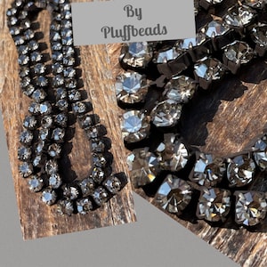 I823  NEW Rustic Flea Market Style TWILIGHT Gray 6.1mm 29ss Large Chunky Dark Brown/black Patina brass Rhinestone crystal  chain