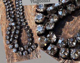 I823  NEW Rustic Flea Market Style TWILIGHT Gray 6.1mm 29ss Large Chunky Dark Brown/black Patina brass Rhinestone crystal  chain