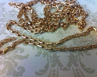 Chain retro Vintage Style chain 5x3mm box chain rectangular Matte brushed Gold  plating 1 foot