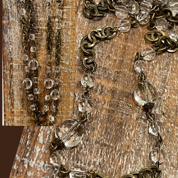 Chain New 2023 Vintage cut flat round CRYSTAL CLEAR 10mm & 6mm Beaded chain Vintage Style antique brass plated