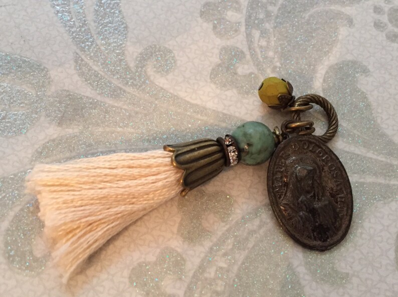 New CHARM dangle set CREAM fringe tassel rhinestone and Etsy