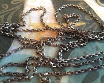 Chain 03 retro Vintage Style chain PETITE 2x3mm box chain rectangular links soldered antique brushed SILVER  plating