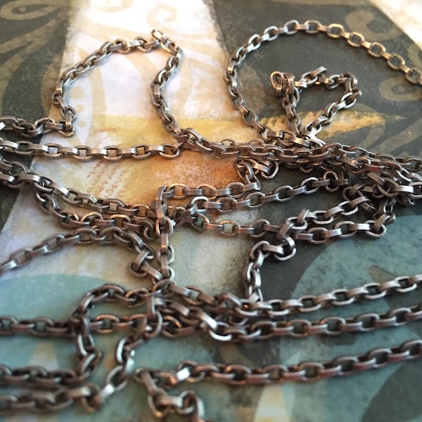 Chain 03 retro Vintage Style chain PETITE 2x3mm box chain rectangular links soldered antique brushed SILVER  plating