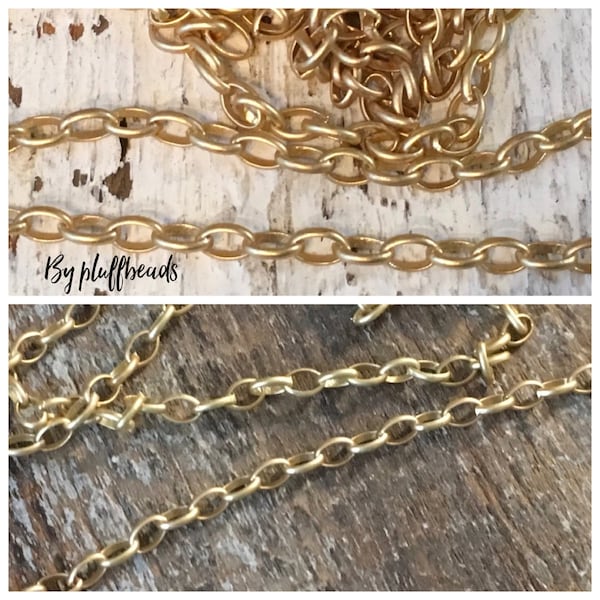 Chain I352 Oval rolo chain 3x5mm soldered solid brass Matte brushed GOLD plating