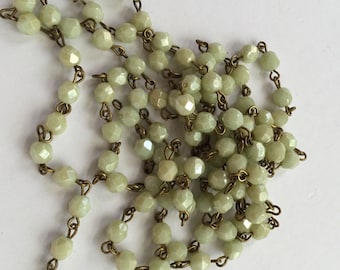 Chain I93 Handmade Linked Beaded Chain with Soft Seafoam luster green 4mm Faceted Czech Glass Beads