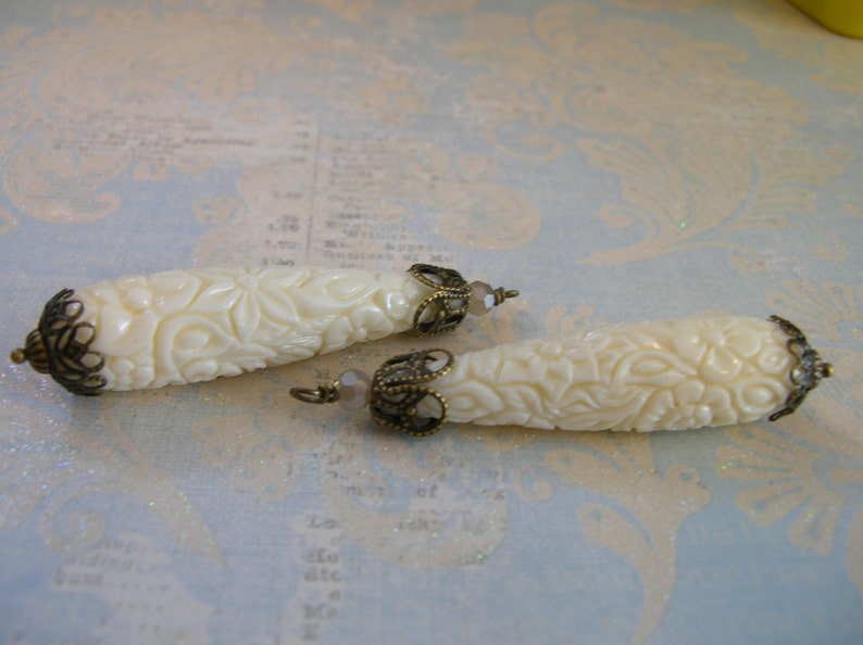 Vintage Style Retro Dangle Drop Carved synthetic glass bone Pendant 1 piece image 2