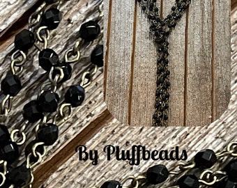 Chain 4mm Chain beaded linked rosary handmade JET black faceted European glass