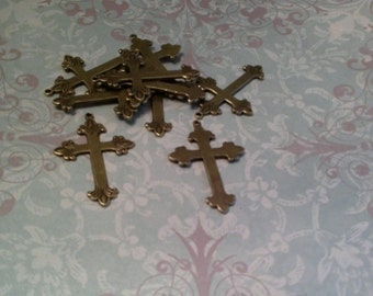 Vintage Style Antique  Brass plated crosses 2 pcs 64x42mm