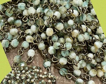 Chain New 2022 4mm petite mini GRASSHOPPER green mix Linked Beaded Chain with Faceted European Glass Beads