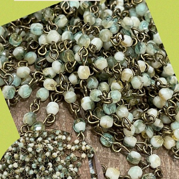 Chain New 2022 4mm petite mini GRASSHOPPER green mix Linked Beaded Chain with Faceted European Glass Beads