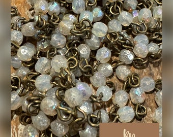 Chain New 2024 MOONSTONE Flash European glass beads Rosary Linked Beaded Chain 4mm Faceted Czech Glass Beads