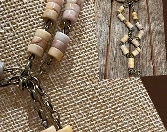 Earth Tones Howlite Rosary Chain, Antique Brass Plated
