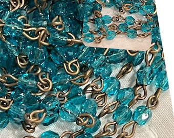 Chain Linked Beaded Chain ZIRCON European Glass Beads 4mm