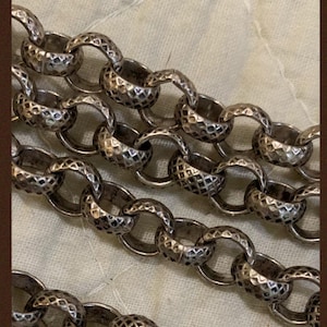 Chain Vintage Style Textured pattern Chunky repurposing chain 8mm sturdy ROLO Antique Silver plating