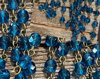 Chain New 2022 American Artisan CAPRI BLUE assemblage Handmade Beaded Chain European glass beads 6mm Faceted Bead chain