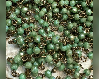 Chain New 2024 Opaque ARMY GREEN flash Petite itty bitty 4mm  flash faceted roundel beaded chain Handcrafted USA