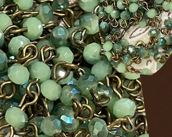 Chain New 2023 MINT blue/green flash Petite itty bitty 4mm  flash faceted roundel beaded chain Handcrafted USA