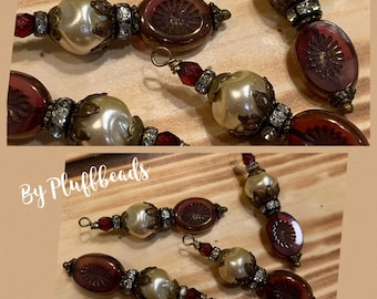 Dangle I135 French Style Floral Finery Cranberry Thistle floral oval European glass Beads