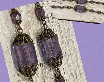 New 2022 I52 Shades of Lavender 1 pc Handcrafted beaded chain section connector pieces LAVENDER Crystal and Orchid capped crystal beads