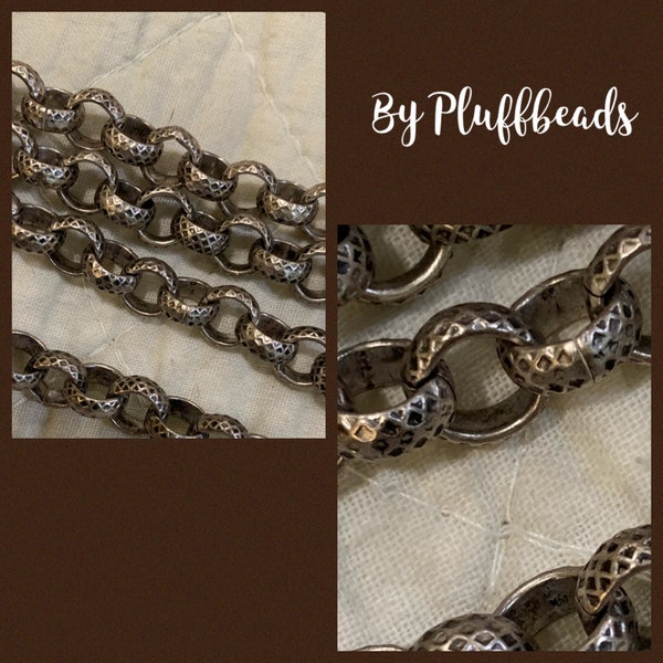 Chain I361 Vintage Style Textured pattern Chunky repurposing chain 8mm sturdy ROLO Antique Silver plating
