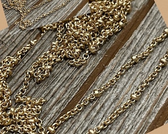 Matte Brushed Gold Plated Brass Chain, ball Rolo Vintage Style