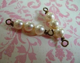 I285 Heirloom Style Wire wrapped stacked crystal connector link components Cream Faux Pearl beads 2 pcs.