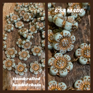 Chain Handcrafted ICY BLUE EMBELLISHED gold beaded flower chain Linked