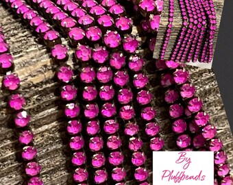 Chain Rhinestone New 2023 HOT PINK FROST Patina  itty bitty 2mm ss6.5 Vintage style Chain Crystal