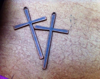 Vintage Style Antique Copper plated crosses 2 pcs.  61mm x 36mm