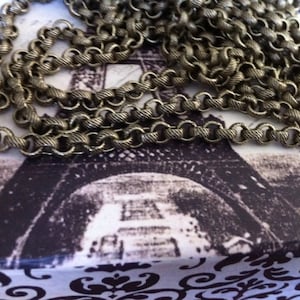 Chain Vintage Style Embossed pattern Chunky repurposing chain 5mm sturdy ROLO Antique Brass plating  Gothic