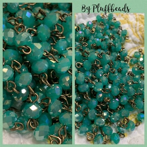 Chain Handmade Beaded Chain USA made opaque  Opal Peking Jade Green flash roundel 6x4 mm Faceted Crystal Beads Linked