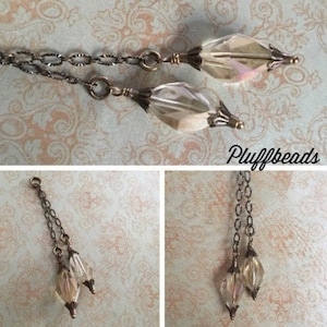 Double drop dangle Vintage Style Wire wrapped dangle charm Frosted Lemon Twist faceted crystal drops suspended from chain 1 pc