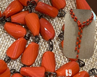 Chain New 2023 LIMITED Edition Handmade Beaded Chain USA made opaque Deep CORAL Twisted Triangle 12x9mm Faceted Crystal Beads